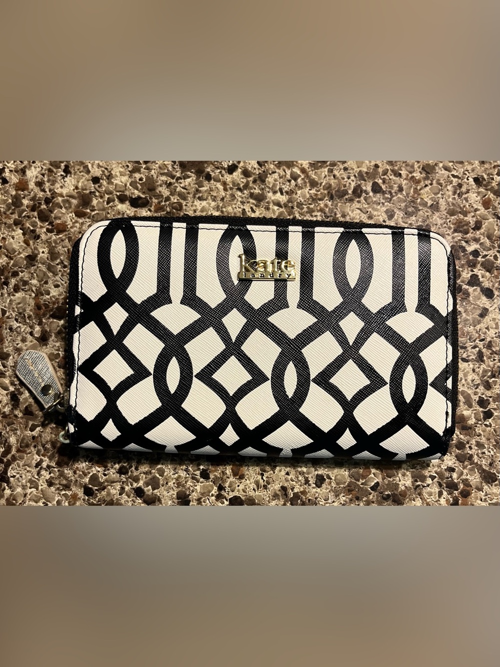 kate spade Black & White Interlocking Pattern Wallet